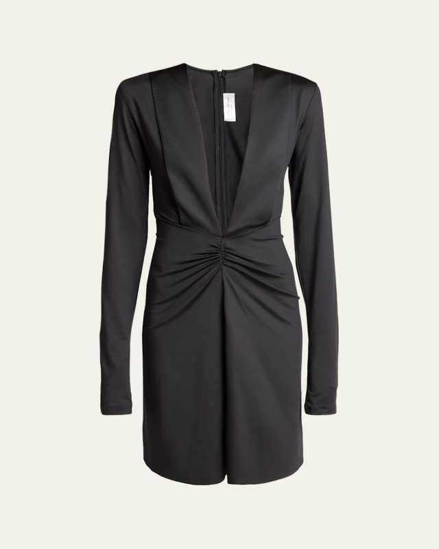 Ruched Deep V-Neck Mini Dress